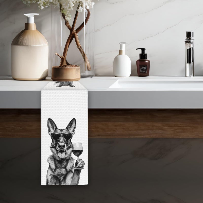 FIicy German Shepherd Gifts Wine Dog Kitchen Towels, Gifts for German Shepherd Wine Lovers Decorative Hand Dish Towel for Kitchen Home Bar, Funny Germanshepherd WineLover Home Bar Decor(16x24Inch) - Image 5